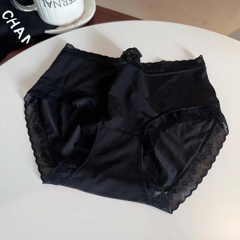 mvrsgreen  Sweet Girl Ice Silk Cute Bow Underwear For Women's Summer Thin Traceless Lace Cotton Crotch Panties Soft Seamless Briefs