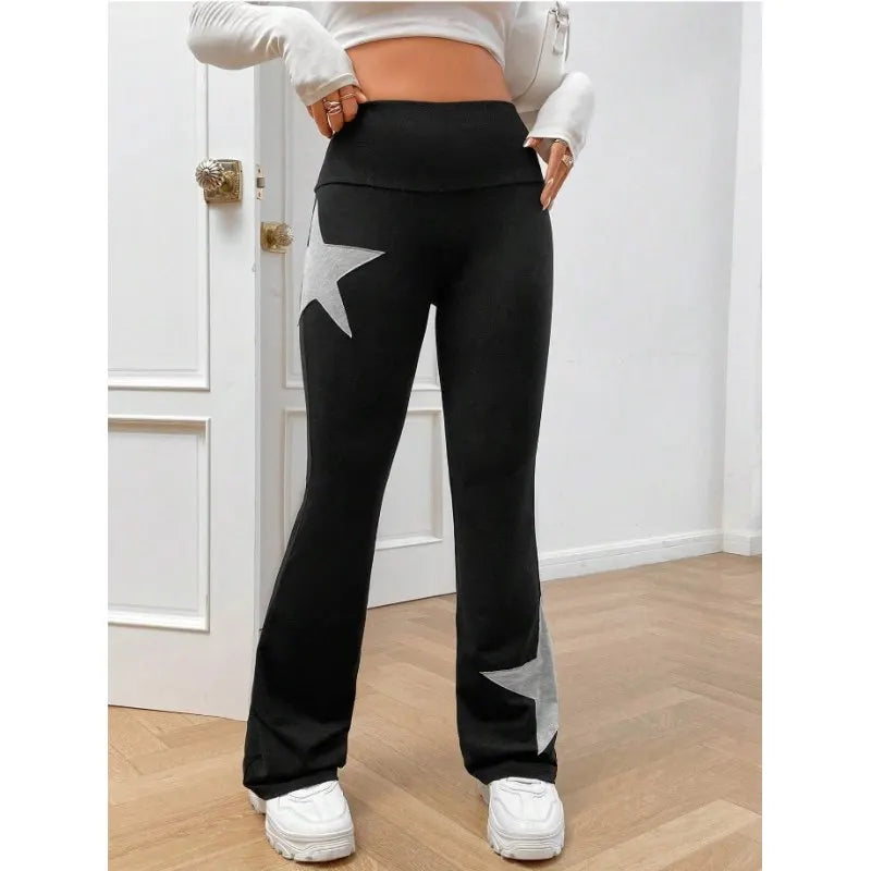 mvrsgreen Y2k Star Print Flare Leg Sweatpants Women High Waist Slim Fitness Leggings 2024 Summer Sports Bottom Elastic Trousers