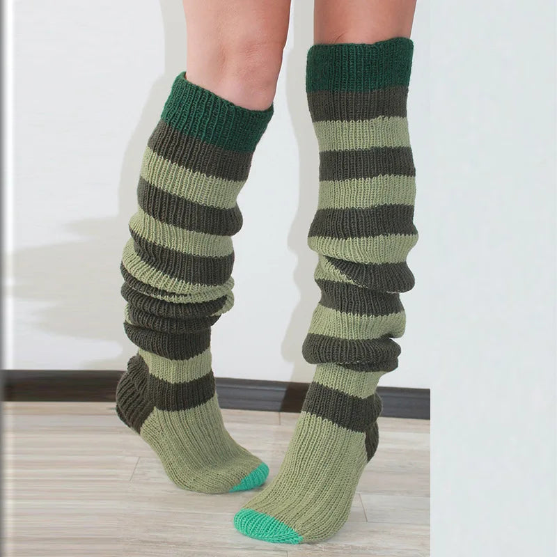 mvrsgreen Women's Wool Knee Socks Leg Warmers Fashion Y2K Leggings Striped Long Knee Knitted Stacked Socks Women Winter Accessories