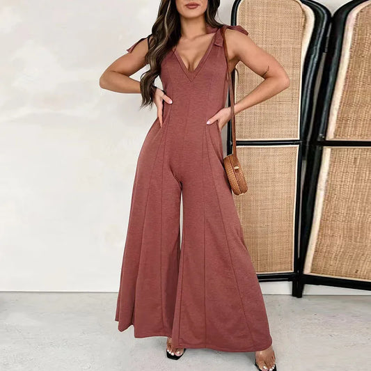 mvrsgreen Women Vintage Solid Holiday Jumpsuits  Spring Sexy Deep V-neck Hollow Playsuit Romper Summer Sleeveless Tank Office Overalls