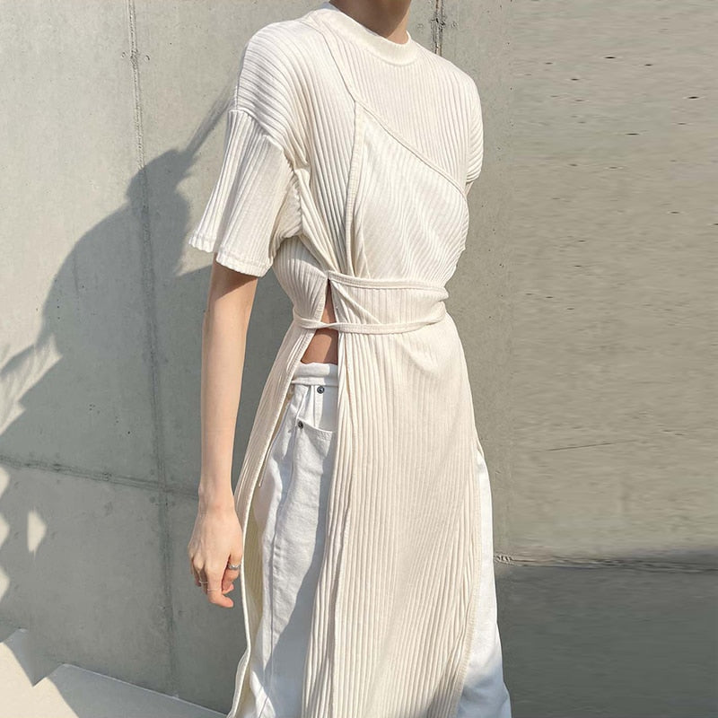 mvrsgreen alt black girl going out?classic style women edgy style church outfit brunch outfit cute spring outfitsChic Korean Pleated Dress Woman Summer Beige Solid Short-sleeve Irregular Long Dresses Woman Clothing O-neck Runway Dress