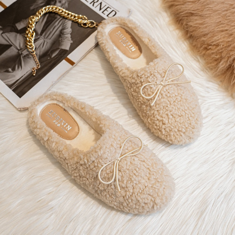 mvrsgreen Winter Luxury Lambwool Moccasins Femme Cotton Shoes New Women Warm Plush Loafers Curly Sheep Fur Flats Woman Shoes Slippers