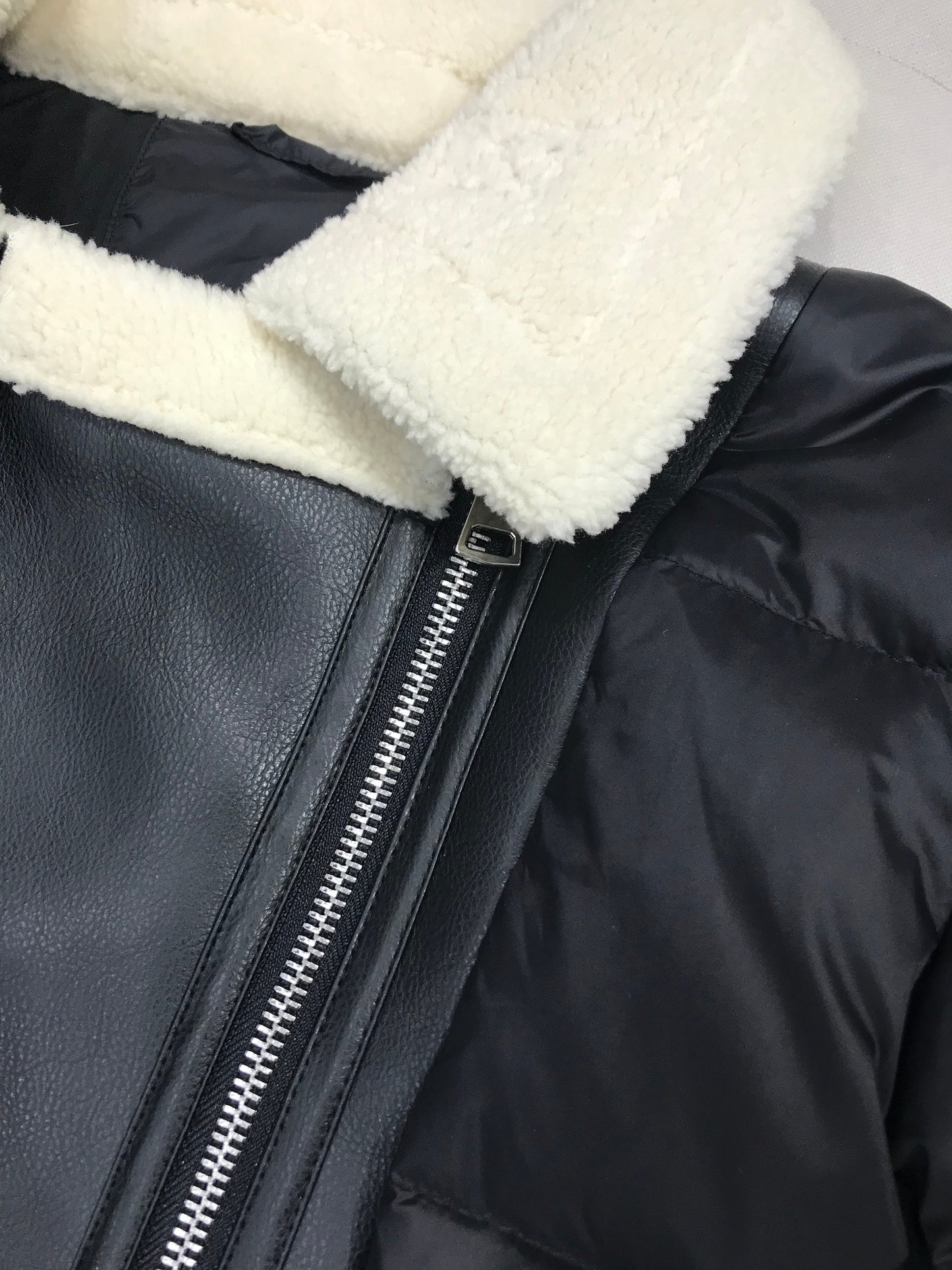 mvrsgreen New Winter Motorcycle Jacket Women High Street Faux Lamb Leather Patchwork White Duck Down Coat Lady Thick Warm PU Outwear