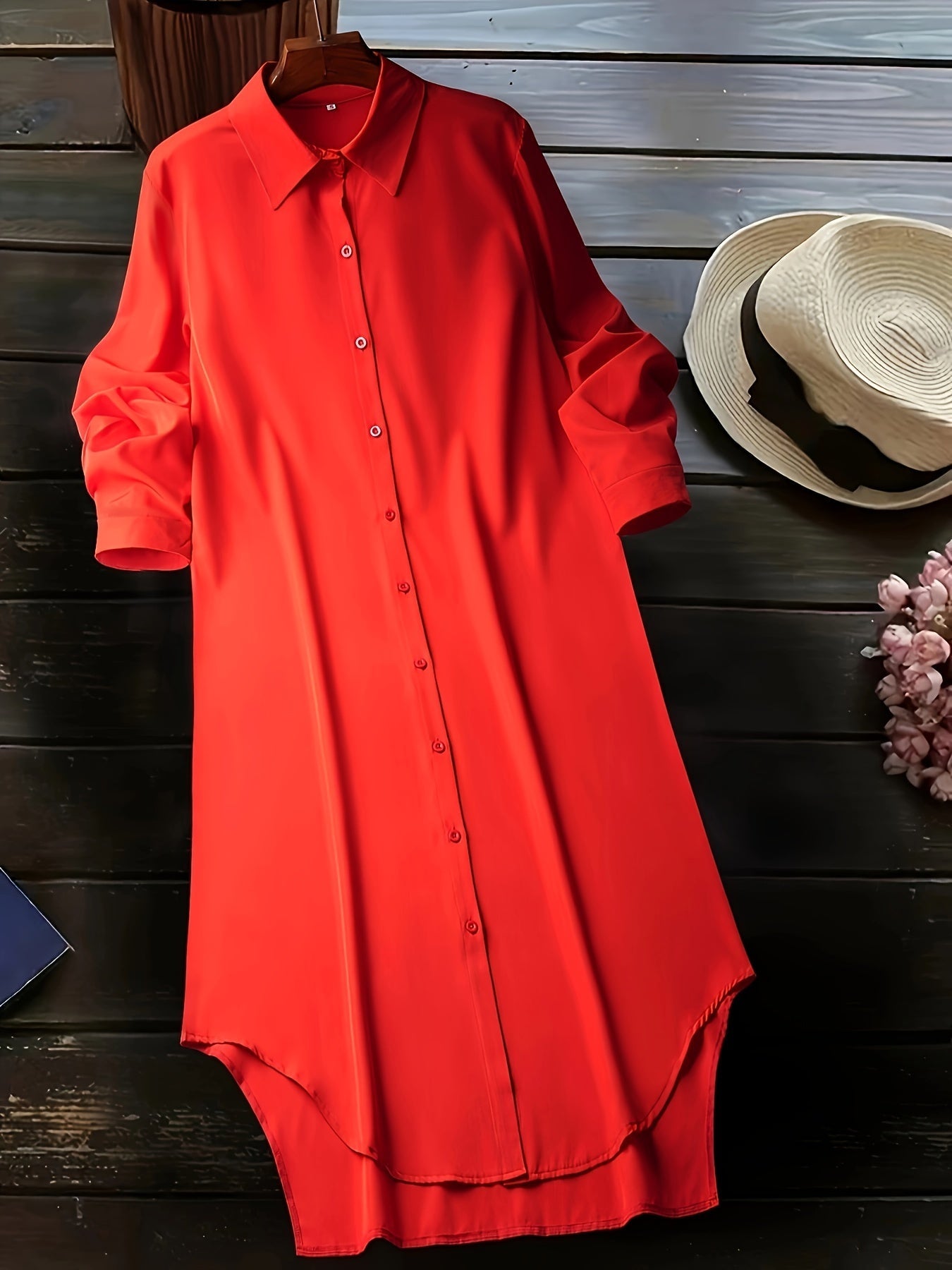 Stylish Button Front Shirt Dress - Soft, Breathable, Long Sleeve, Casual, Comfortable, Versatile, Easy to Wear - Perfect for Spring & Fall, Women's Everyday Clothing