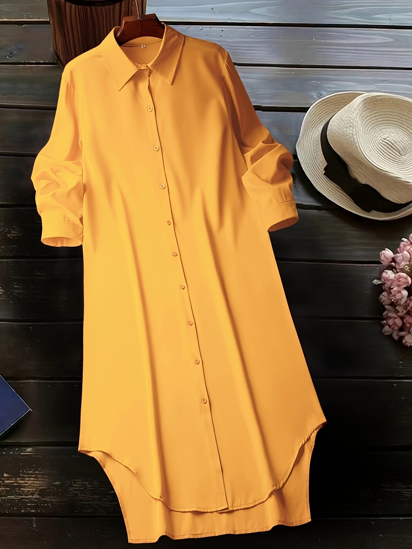 Stylish Button Front Shirt Dress - Soft, Breathable, Long Sleeve, Casual, Comfortable, Versatile, Easy to Wear - Perfect for Spring & Fall, Women's Everyday Clothing