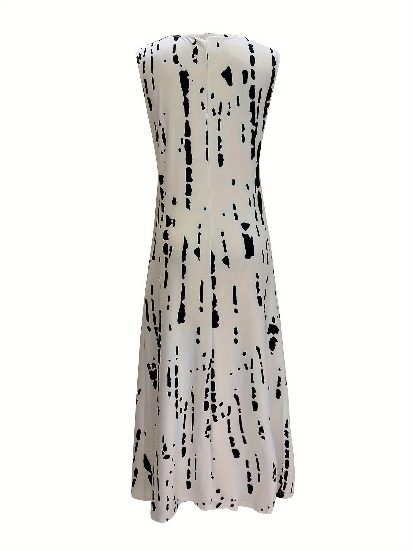 Vibrant Abstract Print Sleeveless Midi Dress - Chic Keyhole Detail, Flattering Womens Fashion - Perfect for Day to Evening Occasions