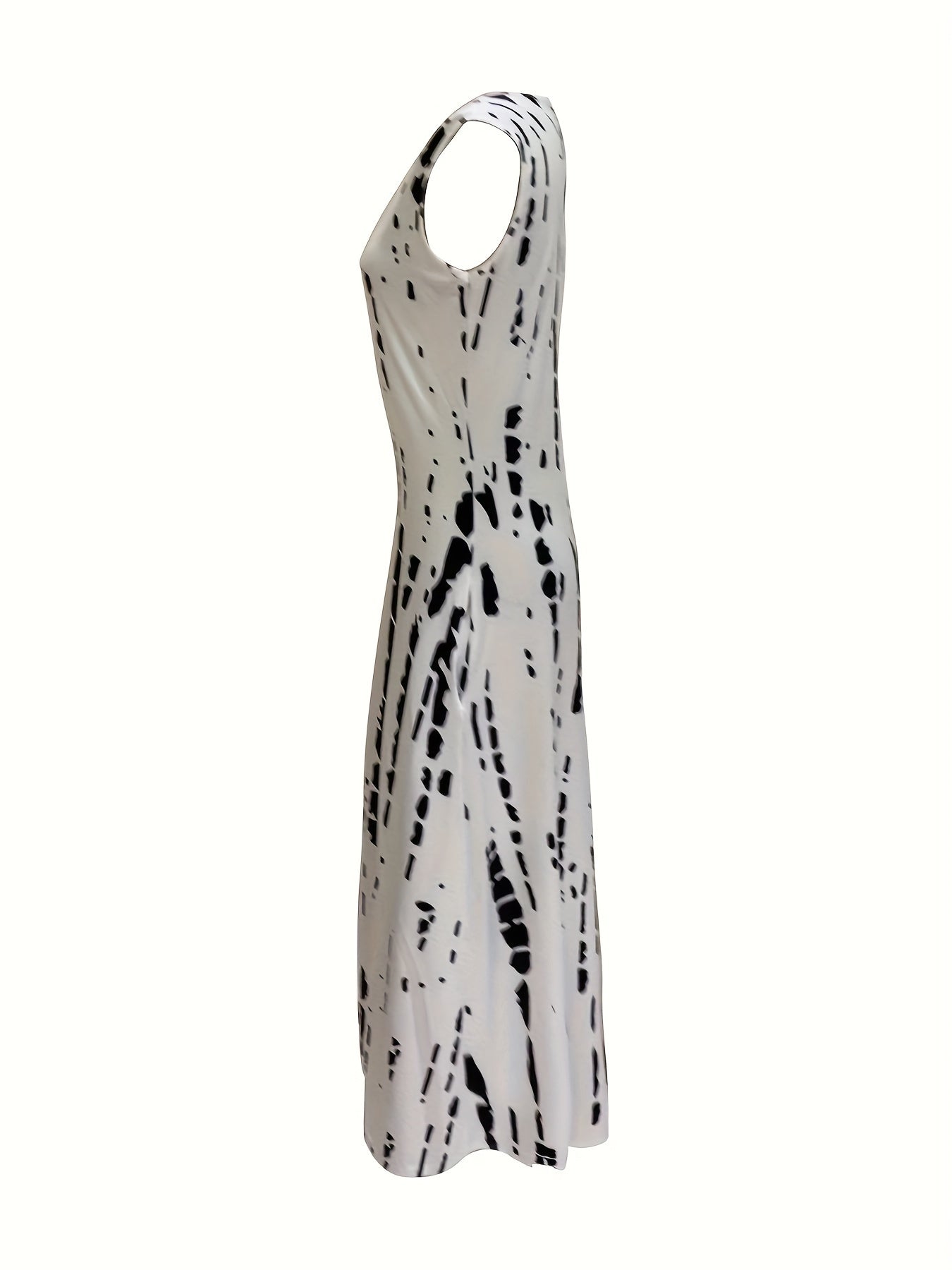 Vibrant Abstract Print Sleeveless Midi Dress - Chic Keyhole Detail, Flattering Womens Fashion - Perfect for Day to Evening Occasions