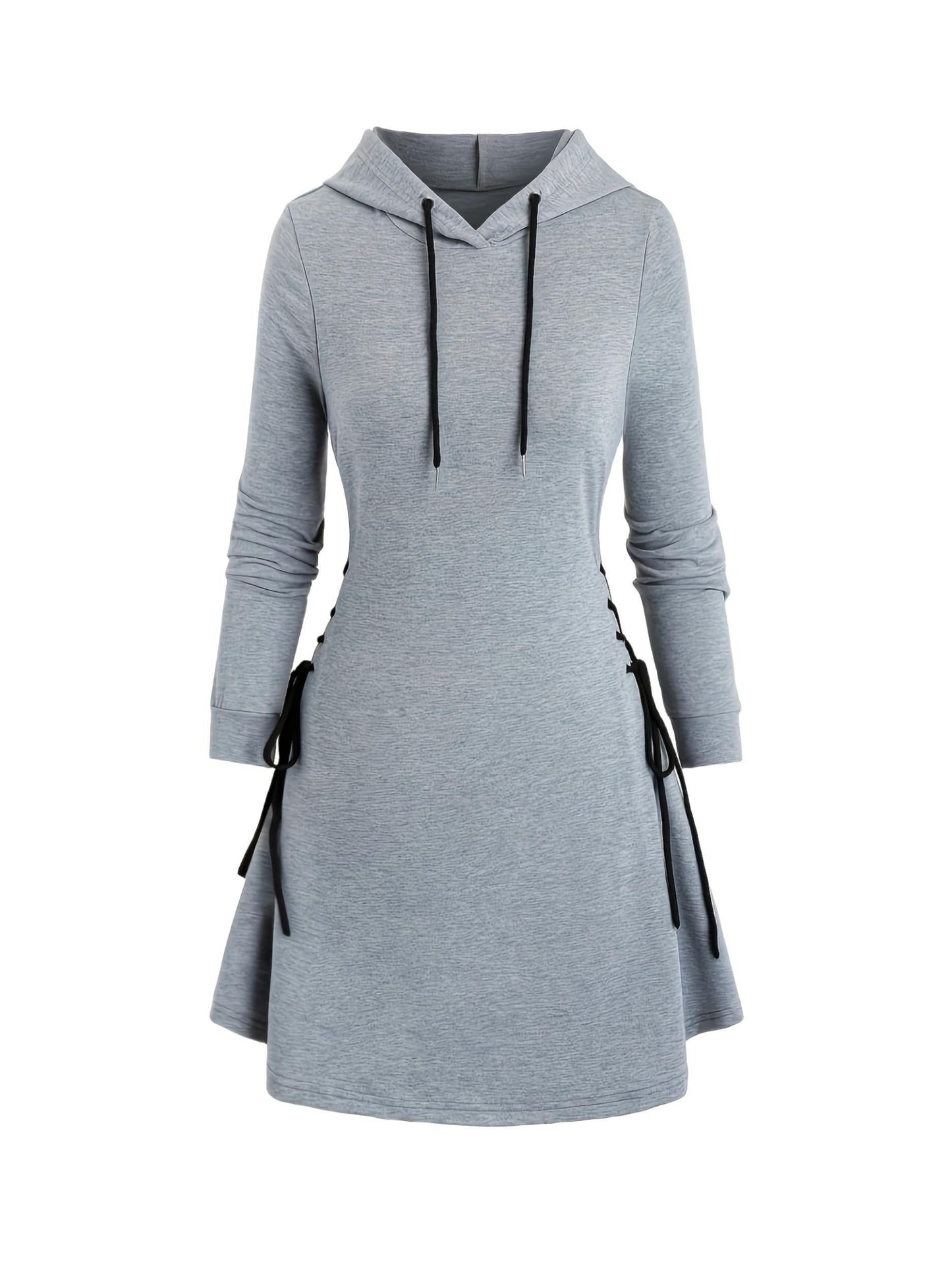 Plus Size Gothic Hooded Sweatshirt Dress - Lace-Up Side Drawstring, Elegant & Comfy, Machine Washable