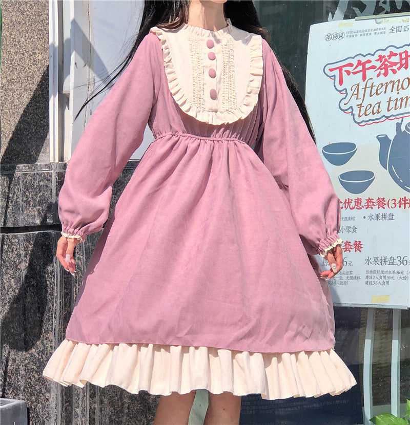 mvrsgreen alt black girl going out classic style women edgy style church outfit brunch outfit cute spring outfitsJapanese Style   Autumn Women'S Dresses O-Neck High Waist Slimming Contrast-Color Ruffled Sweet Lolita Dress Kawaii Clothing