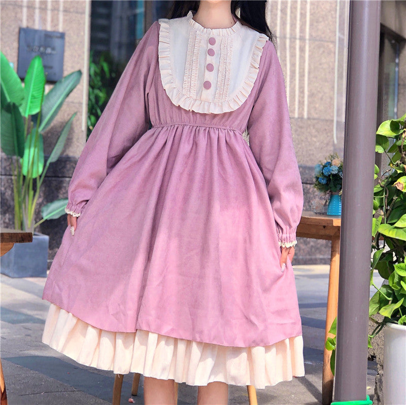 mvrsgreen alt black girl going out classic style women edgy style church outfit brunch outfit cute spring outfitsJapanese Style   Autumn Women'S Dresses O-Neck High Waist Slimming Contrast-Color Ruffled Sweet Lolita Dress Kawaii Clothing