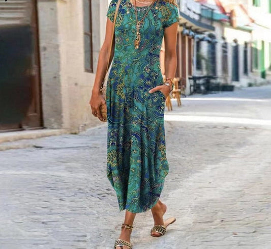 mvrsgreen alt black girl going out classic style women edgy style church outfit brunch outfit cute spring outfitsNew Vintage Party Dresses For Women Floral Print Short Sleeve Summer Dress Women Plus Size Sundress Pocket Beach Long Dress Boho