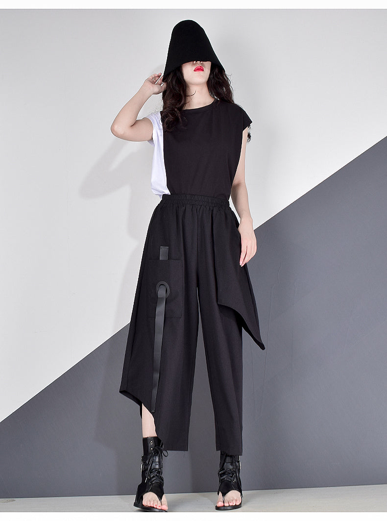 mvrsgreen alt black girl going out classic style women edgy style church outfit brunch outfit cute spring outfitsHigh Waist Patchwork Hit Color Pants Women Clothes  Summer Autumn Fashion Elastic Waist Casual Wide Leg Pants XJ4619