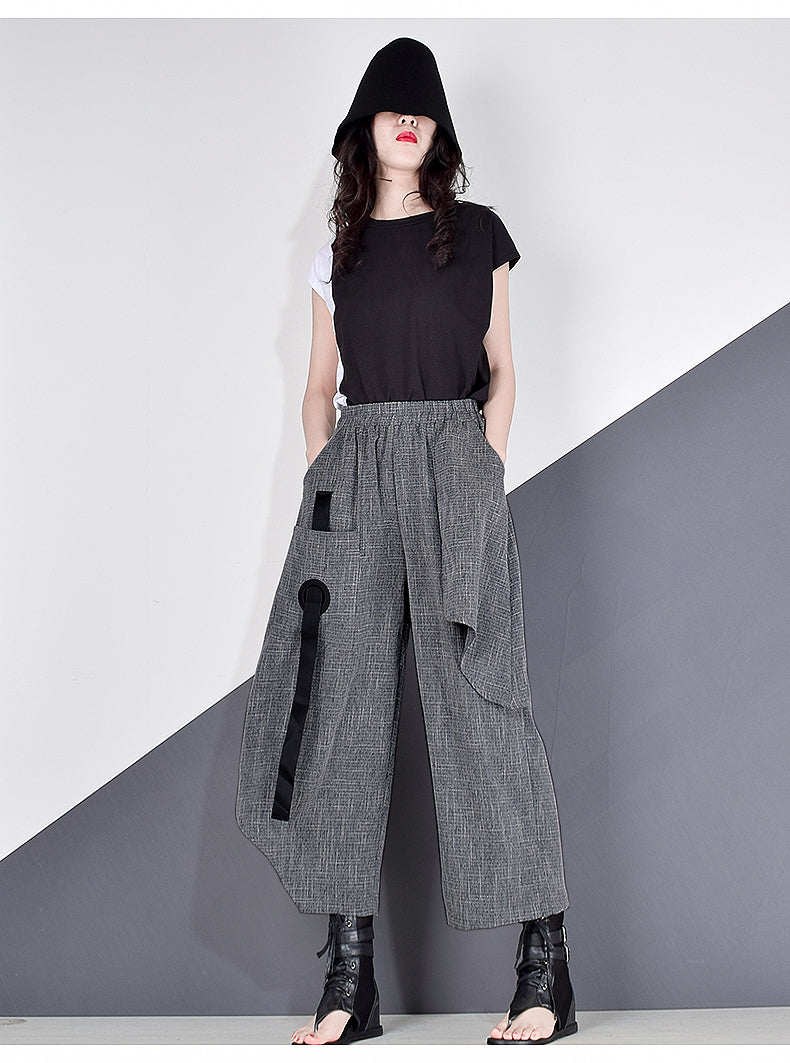 mvrsgreen alt black girl going out classic style women edgy style church outfit brunch outfit cute spring outfitsHigh Waist Patchwork Hit Color Pants Women Clothes  Summer Autumn Fashion Elastic Waist Casual Wide Leg Pants XJ4619