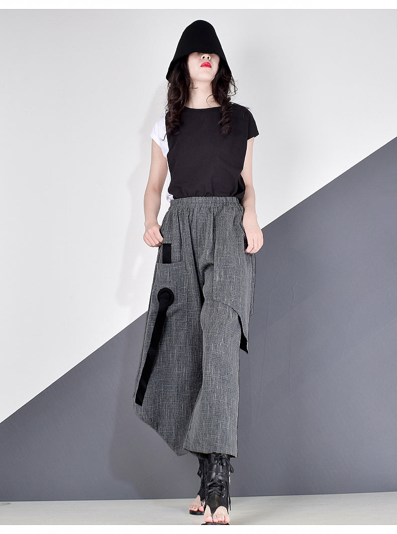 mvrsgreen alt black girl going out classic style women edgy style church outfit brunch outfit cute spring outfitsHigh Waist Patchwork Hit Color Pants Women Clothes  Summer Autumn Fashion Elastic Waist Casual Wide Leg Pants XJ4619