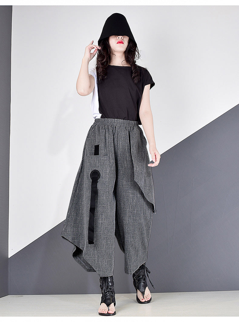 mvrsgreen alt black girl going out classic style women edgy style church outfit brunch outfit cute spring outfitsHigh Waist Patchwork Hit Color Pants Women Clothes  Summer Autumn Fashion Elastic Waist Casual Wide Leg Pants XJ4619